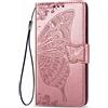 Dedux Portafoglio Custodia per LG K50s, Cover per Custodia a Farfalla con Fiore di Rosa in Rilievo [Funzione Stand] [Slot Cart] [Chiusura Magnetica], Dotata di Cordino. Oro Rosa