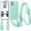 xinyunew Cover Compatibile con Samsung Galaxy A52 5G,Cover Magnetica[Compatibile con Magnetica],Bumper con Laccio,Regolabile Lanyard TPU Corda Silicone Case-Verde chiaro