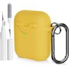AOTUAO Compatibile con AirPods 2 e 1 Custodia Cover e Kit di Pulizia, Case Protettiva Antiurto e Antiscivolo in Silicone per AirPods 2a e 1a Generazione con Moschettone, Giallo