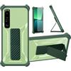 Aroepurt Custodia per Sony Xperia 1 III Coque Custodia Case Ibrida [Con protezione dello schermo in vetro temperato] [supporto magnetico pieghevole] [resistente alle impronte digitali smerigliato] verde
