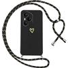 Oelrstfe Cover per Honor 400 Pro con Cordino,Custodia Silicone Morbido Sottile con Motivo Cuore e Collana Laccio Tracolla,Antiurto Antigraffio Corda Collo Regolabile Protettiva Case,Nero