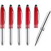 PATIKIL Penna a sfera con punta stilo e torcia a LED, confezione da 5 penne in metallo 3 in 1, inchiostro nero, punta media da 1,0 mm, per touch screen, colore rosso