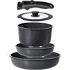 GiPP Set di Pentole e Padelle Ceramiche Antiaderenti 5 Pezzi con Manico Amovibile - Cucina Sana per Camper, Senza Tossine, Compatibile Induzione Forno Lavastoviglie
