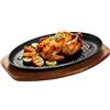Generico Piastre per bistecca | da portata ovale in ghisa per barbecue da 25 cm con base in legno,Piastra Per Griglia,Per Barbecue, Picnic, Ristorante, Cucina, Casa, Servire, Grigliare E Cucinare
