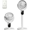 WIWOLER Ventilatore a Piantana Silenzioso per Camera da Letto, Senza Fili Ricaricabile, Motore DC 30dB, Flusso 16m, Oscillazione 80°+90°, 10 Velocità, Altezza 4 in 1, Luce LED, Timer 10H, Telecomando