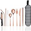 hecef Set Posate da Viaggio 9 Pezzi Oro Rosa con Custodia Portatile
