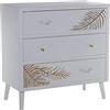 DRW Cassettiera con 3 cassetti in Legno MDF con goffratura Foglio Bianco e Oro 80x40x80cm, estandar