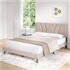 Novilla Telaio del Letto Matrimoniale 180x200 Rete Letto a Piattaforma Imbottito con Testiera Imbottita e Schienale, Supporto per Doghe in Legno, Facile da Montare, Beige