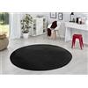 HANSE Home Tappeto Fancy Rotondo, Tappeto per Soggiorno, Tinta Unita, Moderno, in Velluto, per Sala da Pranzo, Soggiorno, cameretta dei Bambini, corridoio, Camera da Letto, Cucina, Nero, Ø 133 cm