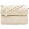 Longhui bedding Coperta in cotone color crema lavorata a maglia per divano, coperta decorativa per la casa, coperta intrecciata con borsa per il lavaggio, 1 kg, 127 x 152 cm