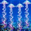 Nezyo 4 pezzi Glitter Iridescenti Meduse sotto il mare Sirena Decorazioni per feste da appendere Jelly Fish Decor Ocean Theme Blu Compleanno Matrimonio Baby Shower Party Forniture