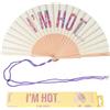 Fisura - Ventaglio in legno originale con messaggio "I'm hot". Accessorio moderno e colorato, ventaglio portatile beige con gancio incluso. Dimensioni: 42,5 x 23 cm