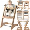 Magic ZC Seggiolone Evolutivo in Legno Naturale, Seggiolone per Bambini Sedia da Pranzo per Multifunzionale Pappa Regolabili Convertibile con Vassoi Staccabili (8126 Natural Wood)