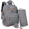 Dikaslon Borsa Zaini fasciatoio, Dikaslon Zainetto fasciatoio grande multifunzione Borsa bebè con fasciatoio portatile, porta ciuccio e cinturini per passeggino, per mamma e papà (grigio)