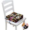 Surwin Rialzo da Sedia per Bambini, Teschio 3D Rialzo Sedia Bambini Cuscino Rialzo Cuscino per Sedia Regolabile Lavabile Smontabile con 2 Cinghie per Sedia da Pranzo (osso,32x32x8cm)