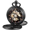 Tiong Black Gear - Orologio da tasca meccanico da uomo, con doppia copertura, con quadrante romano, con quadrante da tasca meccanico, da uomo, colore: nero, Mpw140-UK…