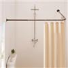 Crkmire Angolare Tenda Doccia, 99-174 cm x 139-214 cm Regolabile L Forma Doccia Rod 90 Gradi Curvo Tenda Rod per Bagno Vasca da bagno con 12 Anelli Ganci & Supporto Soffitto - Caffè
