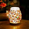 Maimeili Lampada da Tavolo Turca a Mosaico - Luce Retrò in Vetro, Lampada da Comodino Bohemien con Base in Legno, Alimentazione USB, Lanterna Marocchina per Soggiorno e Camera da Letto