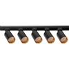 EDO - Sistema SEVA - Completa Kit Illuminazione a Binario Nero - Binario Monofase 1,9 m + 5x Faretti da Soffitto NALGA Tc GU10 Black-Gold + Alimentatore 220-240V + Tappo di Chiusura, IP20