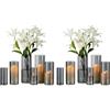 Glasseam Vaso di Vetro Grande Grigio: 12pcs Vasi Cilindrici Moderni per Decorazioni da Tavola Centrotavola - Vasi A Uragano per Decorazioni Rose Tulipani Pampa Portacandele Decorativi (15/20/25cm)