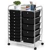 KOMFOTTEU Carrello con 10/15 cassetti impilabile, carrello da bagno con telaio in metallo, carrello multiuso per bagno e cucina (Nero, 5 cassetti)