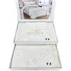 Tex family Bauletto Aurora - Completo Lenzuola Matrimoniali Puro Cotone & Copriletto con Pizzo Macramè Intarsiato - Made in Italy