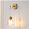 Mkichi Applique da Parete Interno Vintage, Lampada a Parete Creative Fiore di Vetro E27 con Base Legno,Plafoniere da Parete LED,Lampada a Muro Interni per Camera da Letto Soggiorno Corridoio