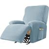 WWQQKJ Copripoltrona Elastico Relax Velluto, Copripoltrona Relax Reclinabile 4 Pezzi Morbido Copripoltrona Relax Antiscivolo Copripoltrona Reclinabile con Tasche per Soggiorno(Sky Blue)