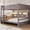 HOXINBLY Letto a Castello 160x200 con armadietti e Luce LED,Letto a soppalco Matrimoniale Marrone,Letto per Bambini Struttura(Senza Materasso)