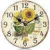 Lafocuse 30cm Orologio da Parete Girasole Silenzioso Vintage, Rustico Floreale Orologio Legno Shabby Chic, Retro Deco Senza Ticchettio per Soggiorno Camera da Letto Cucina Ufficio