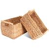 Decorasian, cesto intrecciato portaoggetti in giacinto d'acqua, zostera, lungo e sottile, con manico in legno