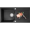 ANYCEE 86x45 cm Lavello Nero Granito con Gocciolatoio, Lavandino Cucina Nero 1 Vasca per Mobile di Base di Oltre 50cm, Lavello Cucina con 80% Sabbia di Quarzo, Troppopieno e Sifone