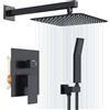 Rainsworth Rainworth Set Incasso Nero, Sistema Completo con Miscelatore, Kit con Soffione a Pioggia 25×25cm, Miscelatore da Incasso Corpo in Ottone