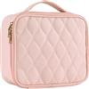 Joligrace Beauty case da viaggio per trucchi, beauty case per parrucchieri, organizer con scomparto regolabile in tessuto Oxford, rosa chiaro, rosa