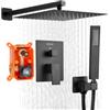 VEVOR Set Doccia, Flessibile Sistema Doccia a Pioggia per Bagno con Soffione Quadrato da 30,5 cm e Doccetta, Accessori per Vasca da Parete con Valvola in Ottone e Kit di Finitura, Nero Opaco