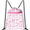 ZAUXVAI Borsa con coulisse con stampa a fiocco rosa, tessuto Oxford, borsa da nuoto impermeabile con tasca con cerniera, 42 x 33 cm