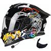 NIKANXIA Casco da moto integrale con Bluetooth integrato, doppia visiera Casco da moto for adulti omologato ECE e DOT(B,XL=61-62cm)
