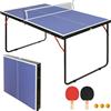 kowdom Tavolo da ping pong pieghevole da 137,2 cm, set compatto con rete, 2 racchette e 3 palline, pannello in MDF nero, premontato, salvaspazio, per interni ed esterni