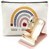 BAUCH Set Trucco Insegnante: Borsa in Tela Teach Love Inspire + Specchio Portatile Design a Fiori - Ideale come Regalo per Pedagoghi, Compleanni & Natale