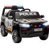 Macchina Elettrica per Bambini Polizia con Telecomando Doppio Motore 12V con Sirena e Fari Nero
