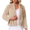 Allegra K Donna Giacca Corta in Pelliccia Sintetica Casual a Maniche Lunghe Invernale a Pelo Lungo Calda e Capispalla Champagne Oro XS