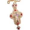 Nazareth Store Icona Quadrata pettorale Collana Croce Cristalli Blu zirconi Chiesa Cristiana Sacerdote Dorato Crocifisso