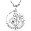 PARYFO Collana da uomo con cavallo celtico, in argento sterling 925, con ciondolo a forma di cavallo nordico, regalo per figlio, marito, fratello, placcato oro bianco, 26mm x 26.5 mm, Argento