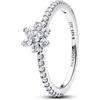 PANDORA Anello a forma di fiore scintillante in argento sterling 925 con zirconi cubici, anello da donna con fiore rialzato e pavé, anello elegante, misura 58, 194499C01-58