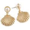 Avalaya Eleganti orecchini pendenti a forma di conchiglia di mare con perle finte in metallo color oro, lunghezza 40 mm, Misura unica, Metallo Perla