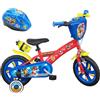 Vélo ATLAS Vélo 12'' Pat Patrouille équipé de 1 Frein + Casque, Bicicletta Paw Patrol Dotata di 1 Freno, Piastra Frontale Decorativa, parafanghi, Carter e stabilizzatori + Casco Incluso Ragazzo, Rosso