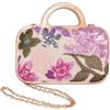 VNIMTI Pochette da donna con perline floreali, pochette in paglia con paillettes ricamate, graziosa borsa a tracolla in legno con catena a tracolla per matrimoni, feste