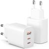 chargeProX Caricatore rapido 65 W USB C - 3 porte caricabatterie con 2 x USB-C e 1 x USB-A, spina europea bianca, caricabatterie compatto per iPhone 17/16e/15/14/13/12/11, Samsung Galaxy, iPad - per casa e in