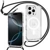 ZYIMOU Cover per iPhone 16 Pro Custodia con Cordino Compatibile con MagSafe, Custodia Trasparente Magnetica con Laccio Catena Potettiva Antiurto Case, Catena Nero