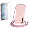 CaseLover Cover Magnetica per Samsung Galaxy A56 5G/A36 5G con Cordino, Custodia con Laccio Collana Regolabile Morbida Silicone Case con 2 Pellicole Vetro Temperato Antiurto Protettiva Cover, Rosa